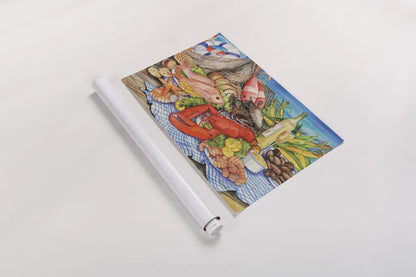 Seafood Platter by Kathleen Parr McKenna. shown as a rolled paper print. Available as archival giclee rolled canvas, fine art paper, or poster print. SKU 47966i.