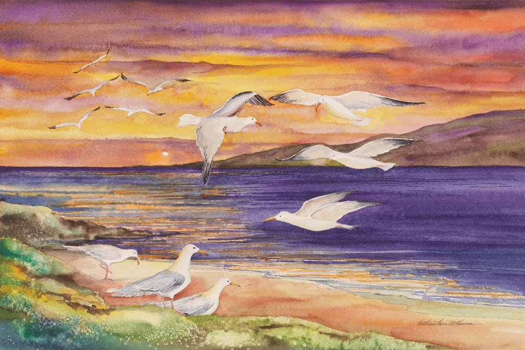Seagull Sunset by Kathleen Parr McKenna. SKU 47973i. Archival Giclee Fine art print for wall decor.