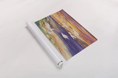 Seagull Sunset by Kathleen Parr McKenna. shown as a rolled paper print. Available as archival giclee rolled canvas, fine art paper, or poster print. SKU 47973i.