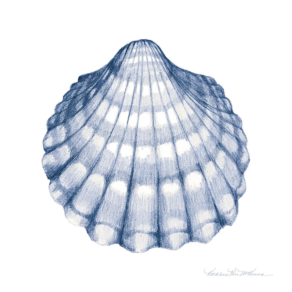 Shells III Blue and White by Kathleen Parr McKenna. SKU 40557a. Archival Giclee Fine art print for wall decor.