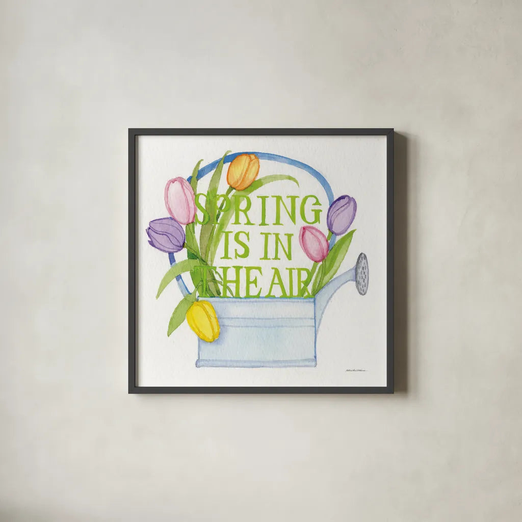 Spring Saying III by Kathleen Parr McKenna. Shown in a sleek black glass frame for a contemporary gallery look. Available as an archival giclee rolled canvas, fine art paper, or poster print. SKU 31717a.