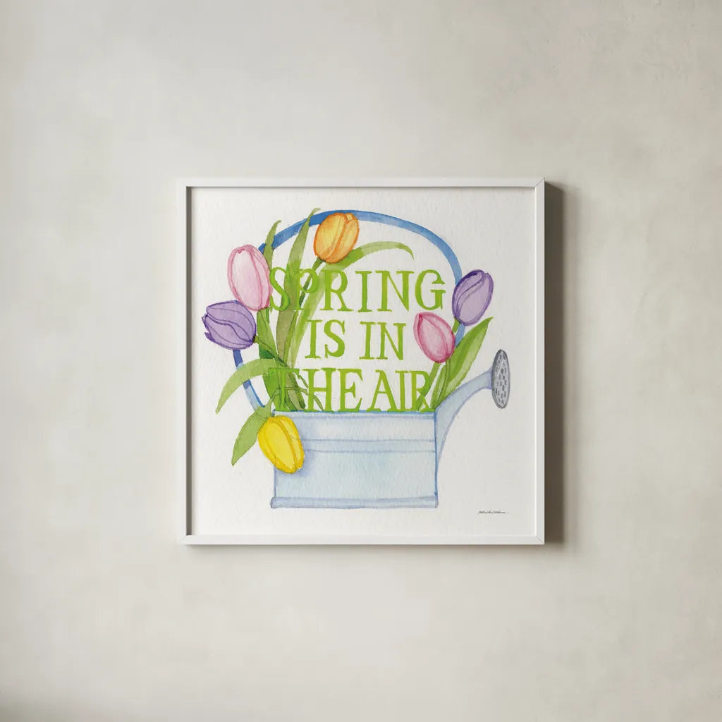 Spring Saying III by Kathleen Parr McKenna. Shown in a crisp white glass frame for a clean and minimalist style. Available as an archival giclee rolled canvas, fine art paper, or poster print. SKU 31717a.