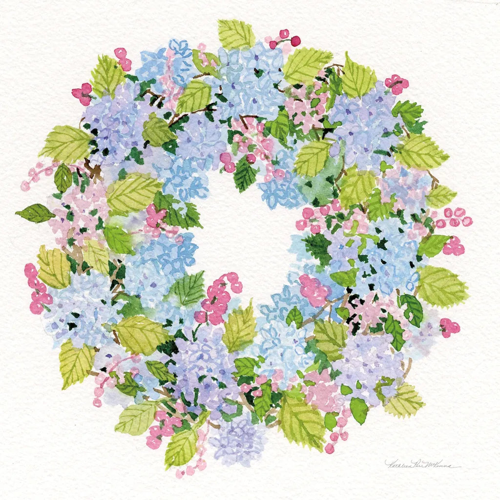Spring Wreath I by Kathleen Parr McKenna. SKU 24596a. Archival Giclee Fine art print for wall decor.
