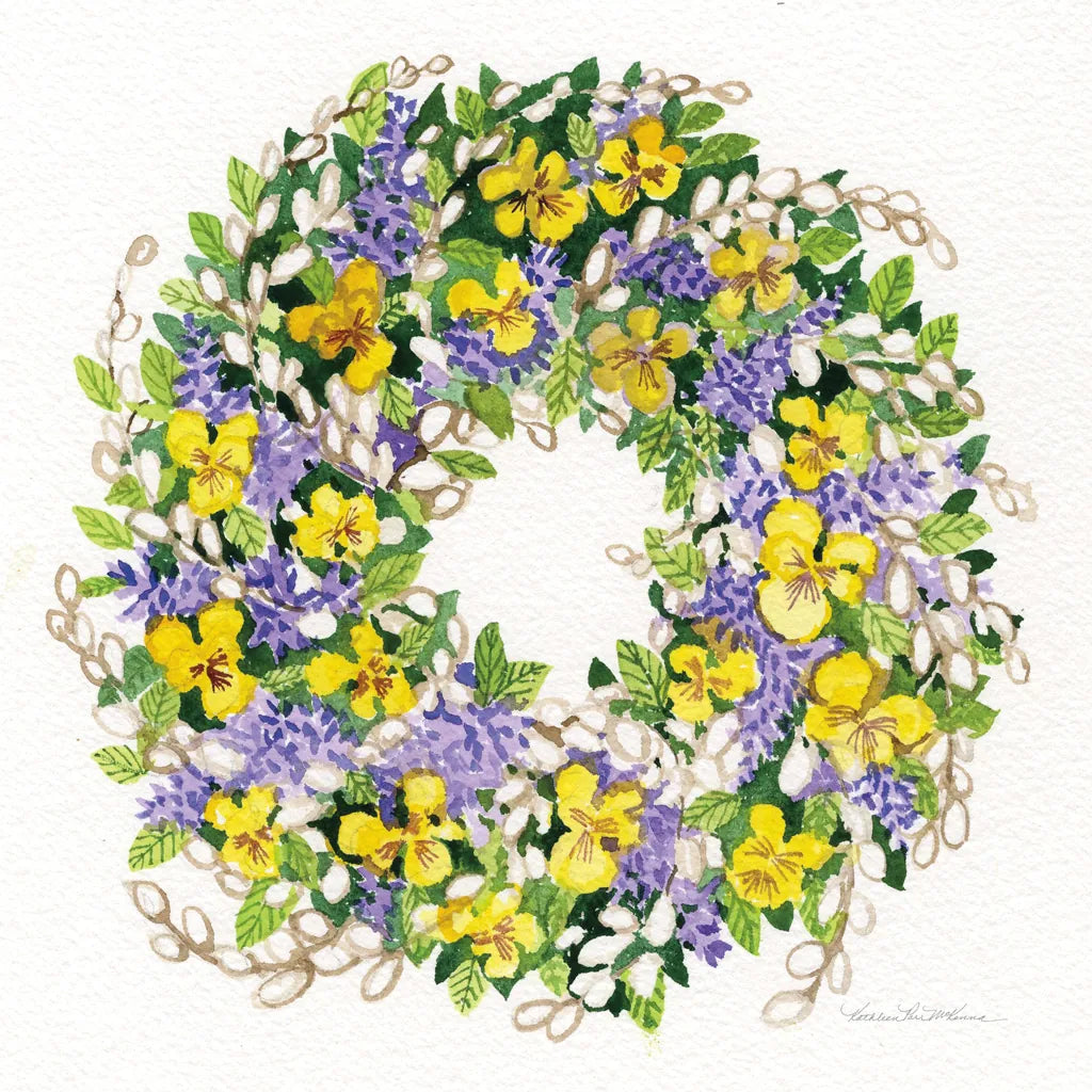 Spring Wreath III by Kathleen Parr McKenna. SKU 24598a. Archival Giclee Fine art print for wall decor.