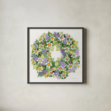 Spring Wreath IV by Kathleen Parr McKenna. Shown in a sleek black glass frame for a contemporary gallery look. Available as an archival giclee rolled canvas, fine art paper, or poster print. SKU 24599a.