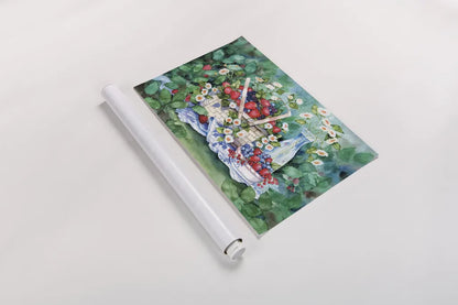 Strawberry Picnic by Kathleen Parr McKenna. shown as a rolled paper print. Available as archival giclee rolled canvas, fine art paper, or poster print. SKU 47970i.