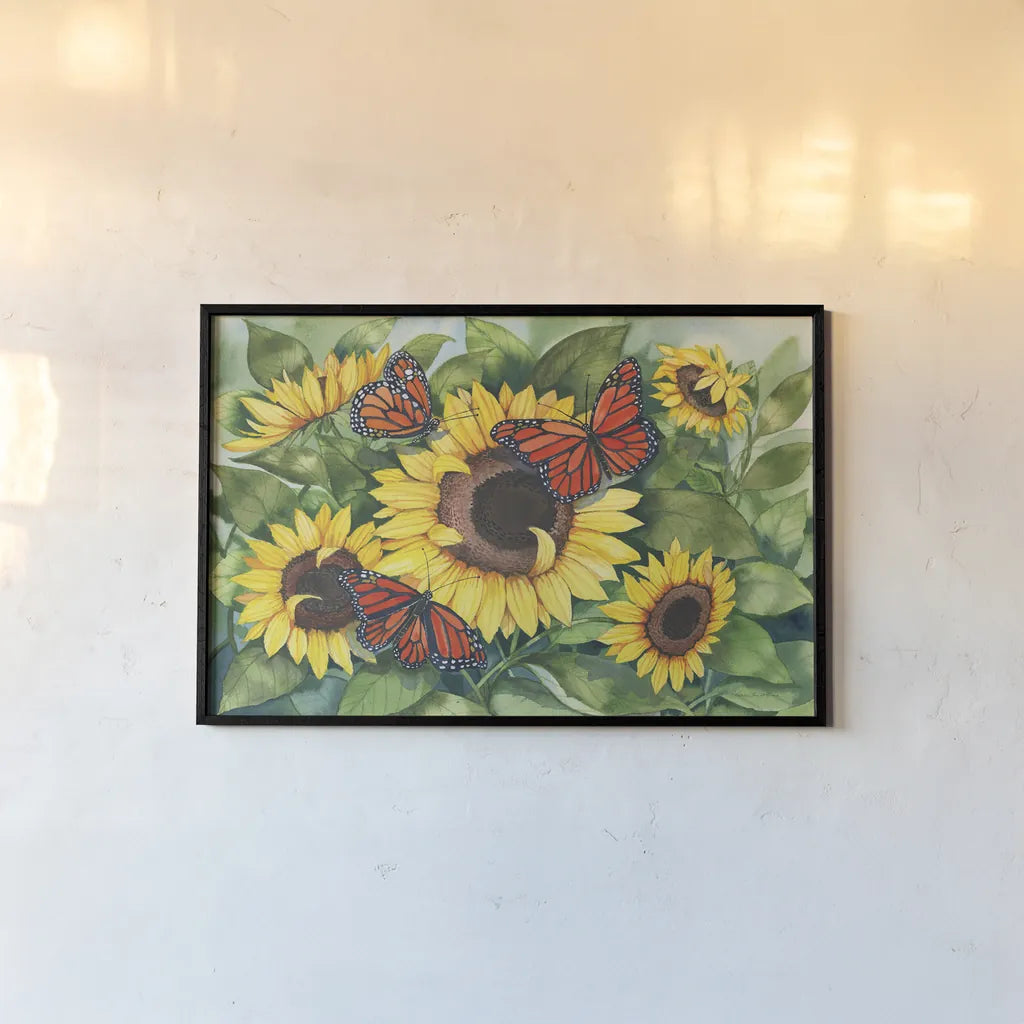 Sunny Monarchy by Kathleen Parr McKenna. shown as a paper print in a black flame. Available as a archival giclee rolled canvas, fine art paper, or poster print. SKU 41334i.