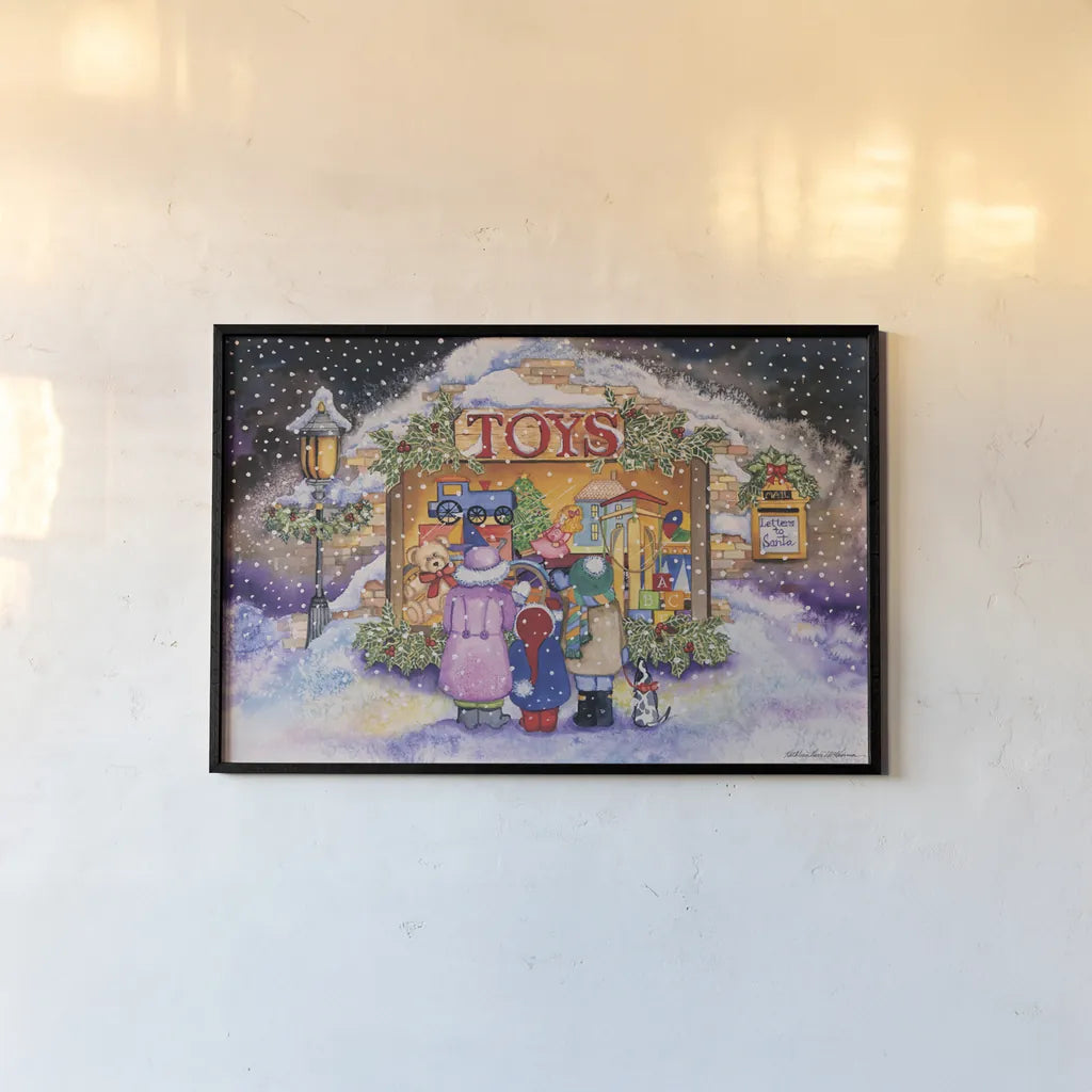 Toyshop by Kathleen Parr McKenna. shown as a paper print in a black flame. Available as a archival giclee rolled canvas, fine art paper, or poster print. SKU 41395i.