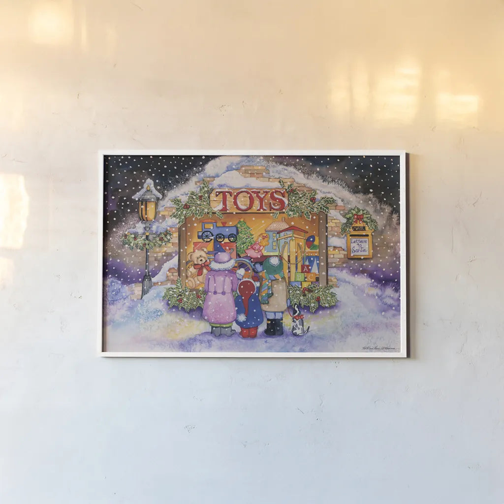 Toyshop by Kathleen Parr McKenna. shown as a paper print in a white frame. Available as a archival giclee rolled canvas, fine art paper, or poster print. SKU 41395i.