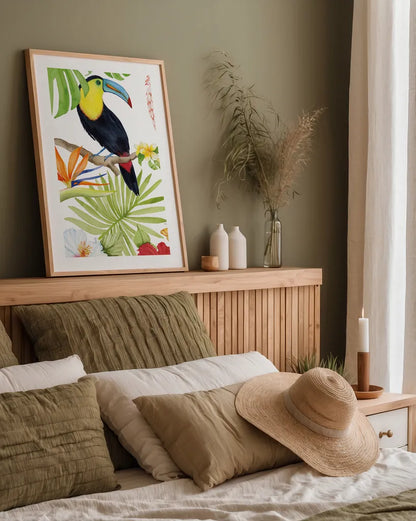 Treasures of the Tropics I by Kathleen Parr McKenna. shown as a paper print in a natural frame. Available as a archival giclee rolled canvas, fine art paper, or poster print. SKU 34244h.