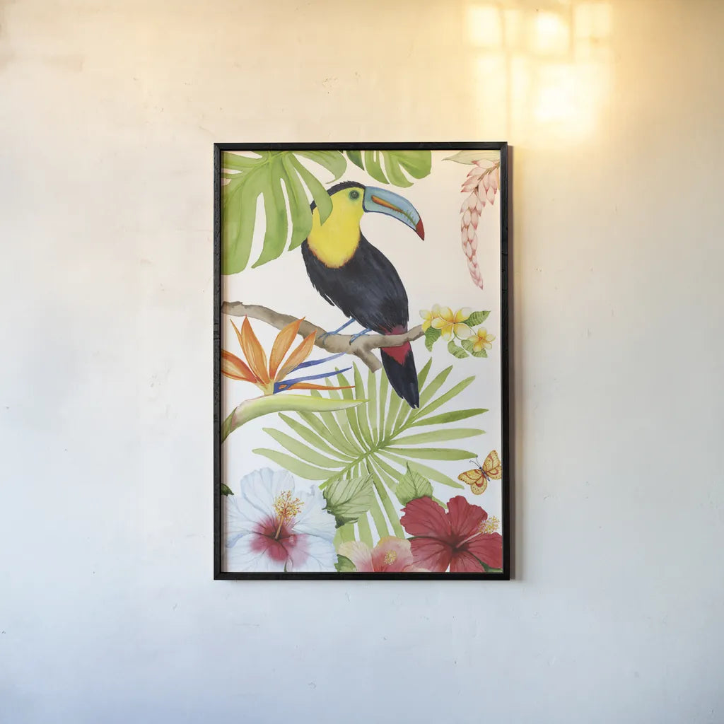 Treasures of the Tropics I by Kathleen Parr McKenna. shown as a paper print in a black flame. Available as a archival giclee rolled canvas, fine art paper, or poster print. SKU 34244h.