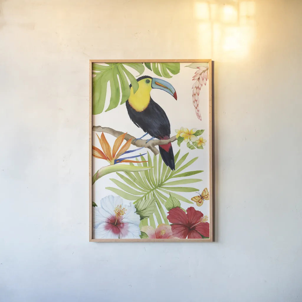 Treasures of the Tropics I by Kathleen Parr McKenna. shown as a paper print in a natural frame. Available as a archival giclee rolled canvas, fine art paper, or poster print. SKU 34244h.