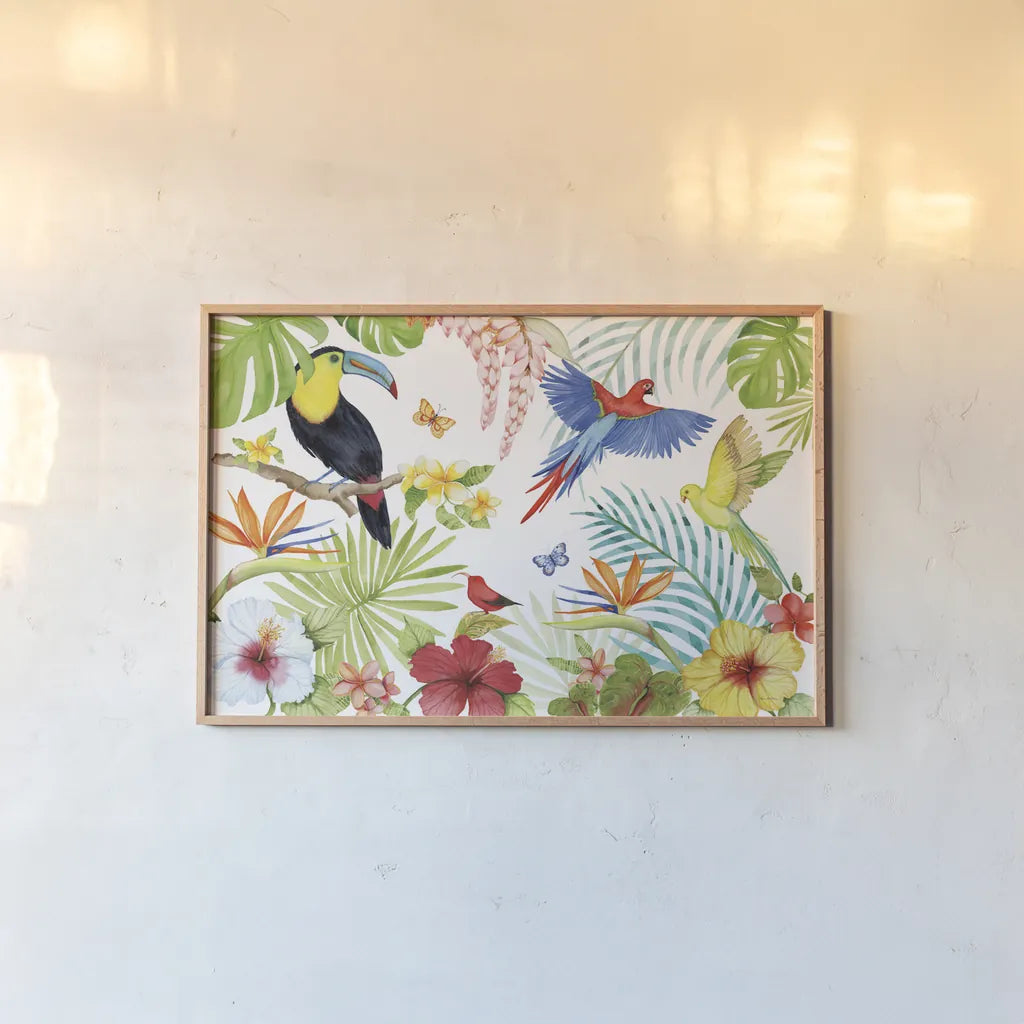 Treasures of the Tropics III by Kathleen Parr McKenna. shown as a paper print in a natural frame. Available as a archival giclee rolled canvas, fine art paper, or poster print. SKU 34246i.