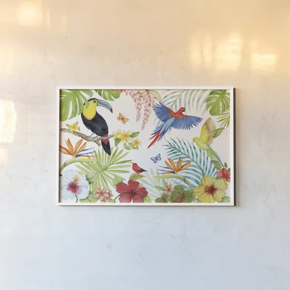 Treasures of the Tropics III by Kathleen Parr McKenna. shown as a paper print in a white frame. Available as a archival giclee rolled canvas, fine art paper, or poster print. SKU 34246i.