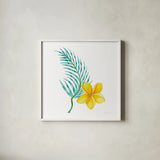 Treasures of the Tropics IX by Kathleen Parr McKenna. Shown in a crisp white glass frame for a clean and minimalist style. Available as an archival giclee rolled canvas, fine art paper, or poster print. SKU 37007a.