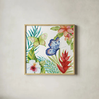 Treasures of the Tropics VI by Kathleen Parr McKenna. Shown in a natural wood glass frame for a timeless modern aesthetic. Available as an archival giclee rolled canvas, fine art paper, or poster print. SKU 34249a.