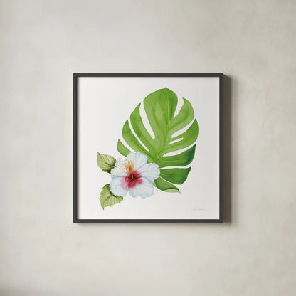 Treasures of the Tropics VIII by Kathleen Parr McKenna. Shown in a sleek black glass frame for a contemporary gallery look. Available as an archival giclee rolled canvas, fine art paper, or poster print. SKU 37006a.
