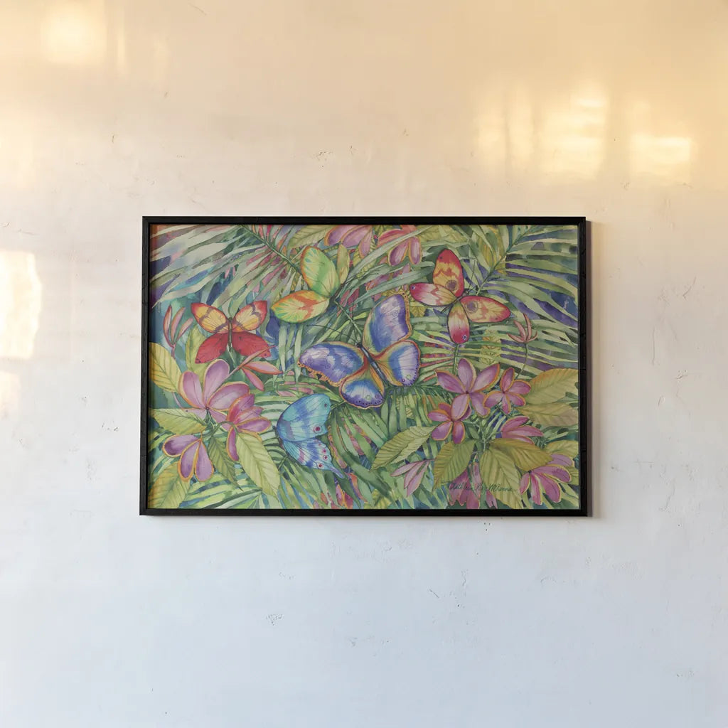 Tropical Butterflies by Kathleen Parr McKenna. shown as a paper print in a black flame. Available as a archival giclee rolled canvas, fine art paper, or poster print. SKU 41248i.