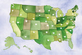 USA Capital Map by Kathleen Parr McKenna. SKU 53450i. Archival Giclee Fine art print for wall decor.