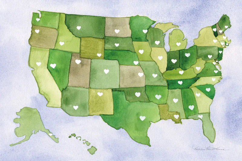 USA Capital Map by Kathleen Parr McKenna. SKU 53450i. Archival Giclee Fine art print for wall decor.