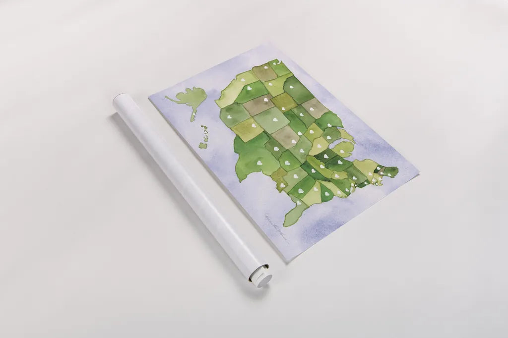 USA Capital Map by Kathleen Parr McKenna. shown as a rolled paper print. Available as archival giclee rolled canvas, fine art paper, or poster print. SKU 53450i.