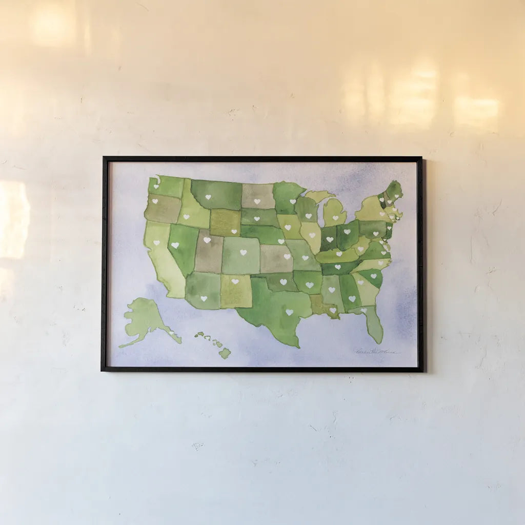 USA Capital Map by Kathleen Parr McKenna. shown as a paper print in a black flame. Available as a archival giclee rolled canvas, fine art paper, or poster print. SKU 53450i.