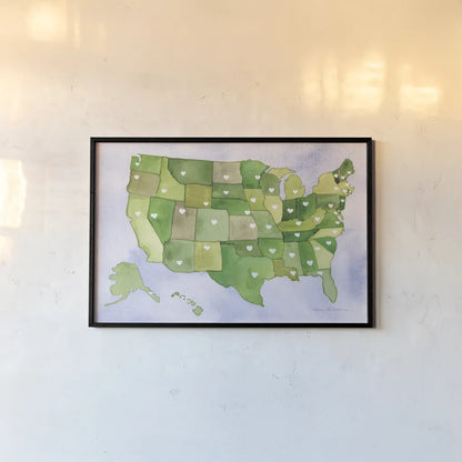 USA Capital Map by Kathleen Parr McKenna. shown as a paper print in a black flame. Available as a archival giclee rolled canvas, fine art paper, or poster print. SKU 53450i.