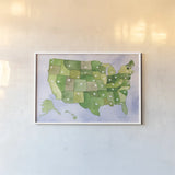 USA Capital Map by Kathleen Parr McKenna. shown as a paper print in a white frame. Available as a archival giclee rolled canvas, fine art paper, or poster print. SKU 53450i.