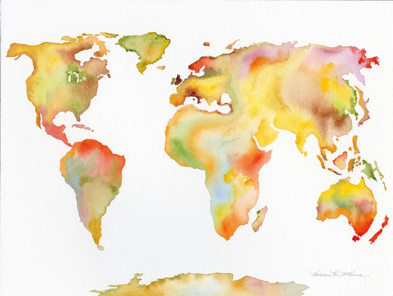 Watercolor World Map by Kathleen Parr McKenna