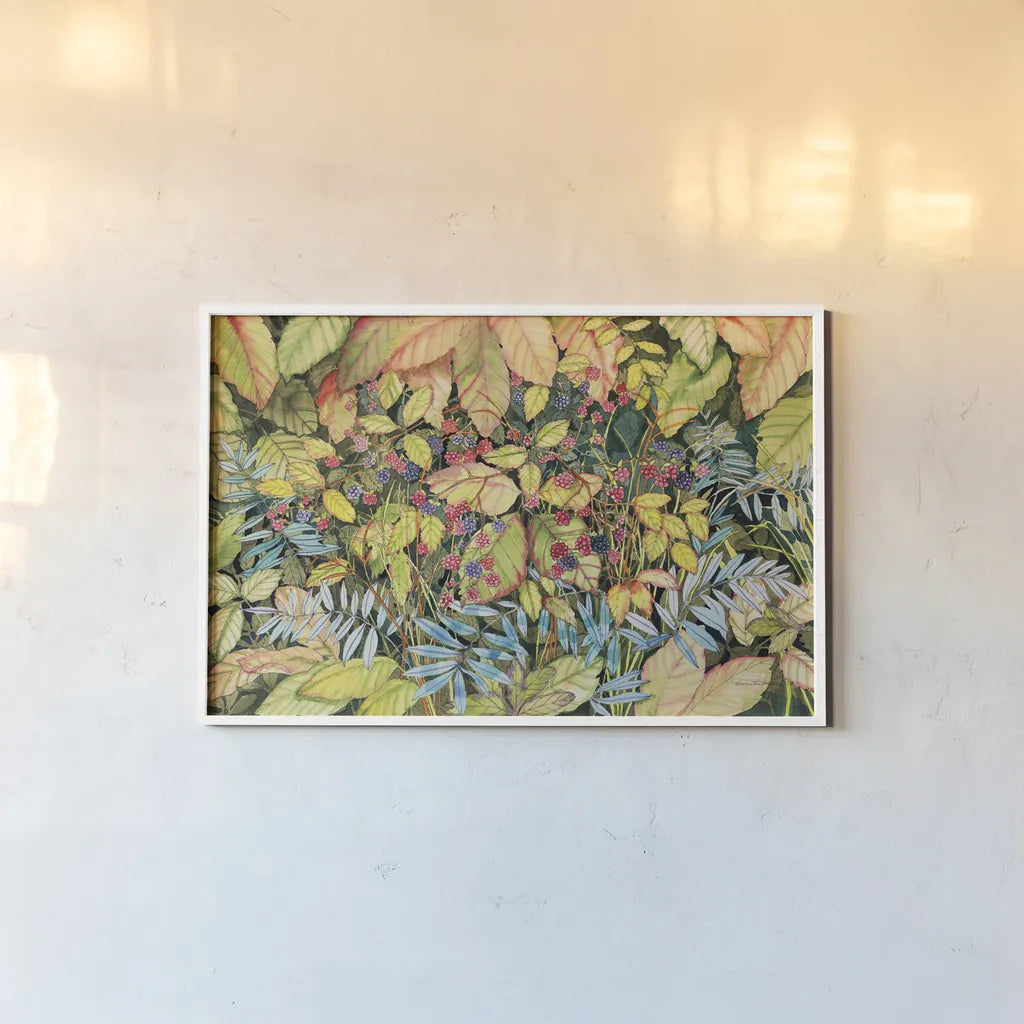 Wild Berries by Kathleen Parr McKenna. shown as a paper print in a white frame. Available as a archival giclee rolled canvas, fine art paper, or poster print. SKU 41223i.