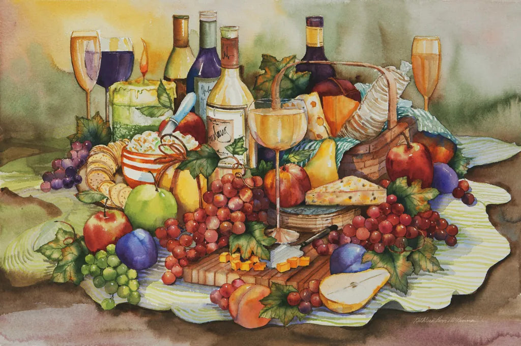 Wine Tastings by Kathleen Parr McKenna. SKU 47969i. Archival Giclee Fine art print for wall decor.
