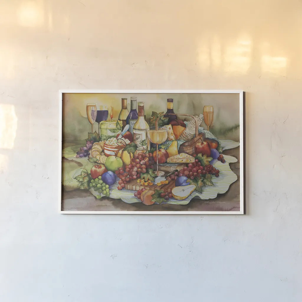 Wine Tastings by Kathleen Parr McKenna. shown as a paper print in a white frame. Available as a archival giclee rolled canvas, fine art paper, or poster print. SKU 47969i.
