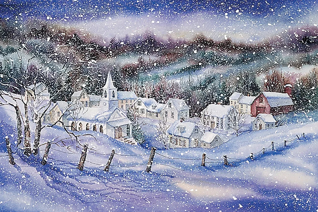 Winter Village by Kathleen Parr McKenna. SKU 80802i. Archival Giclee Fine art print for wall decor.