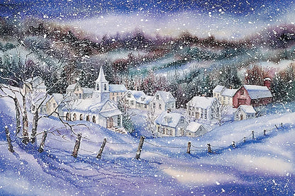 Winter Village by Kathleen Parr McKenna. SKU 80802i. Archival Giclee Fine art print for wall decor.