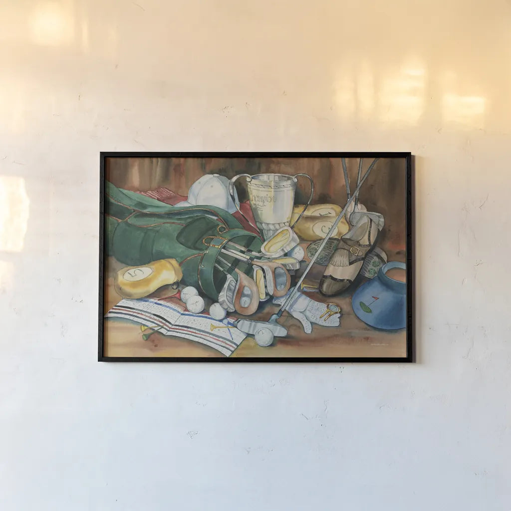 World of Golf by Kathleen Parr McKenna. shown as a paper print in a black flame. Available as a archival giclee rolled canvas, fine art paper, or poster print. SKU 36241i.