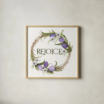 Wreath with Words I by Kathleen Parr McKenna. Shown in a natural wood glass frame for a timeless modern aesthetic. Available as an archival giclee rolled canvas, fine art paper, or poster print. SKU 46957a.