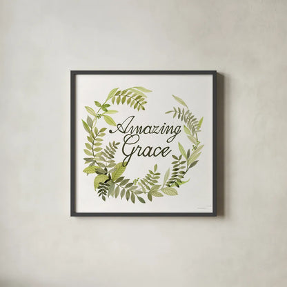 Wreath with Words II by Kathleen Parr McKenna. Shown in a sleek black glass frame for a contemporary gallery look. Available as an archival giclee rolled canvas, fine art paper, or poster print. SKU 46958a.