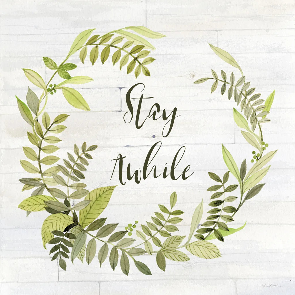 Wreath with Words II Stay by Kathleen Parr McKenna. SKU 49782a. Archival Giclee Fine art print for wall decor.