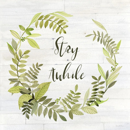 Wreath with Words II Stay by Kathleen Parr McKenna. SKU 49782a. Archival Giclee Fine art print for wall decor.