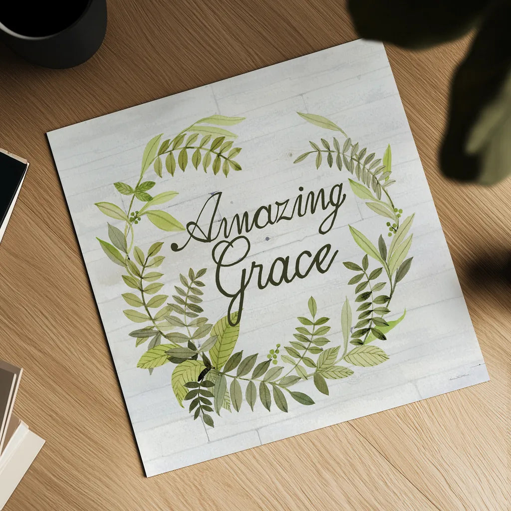 Wreath with Words II v2 by Kathleen Parr McKenna. Shown as a detailed flat fine art print, highlighting archival giclee quality. Available as an archival giclee rolled canvas, fine art paper, or poster print. SKU 46962a.