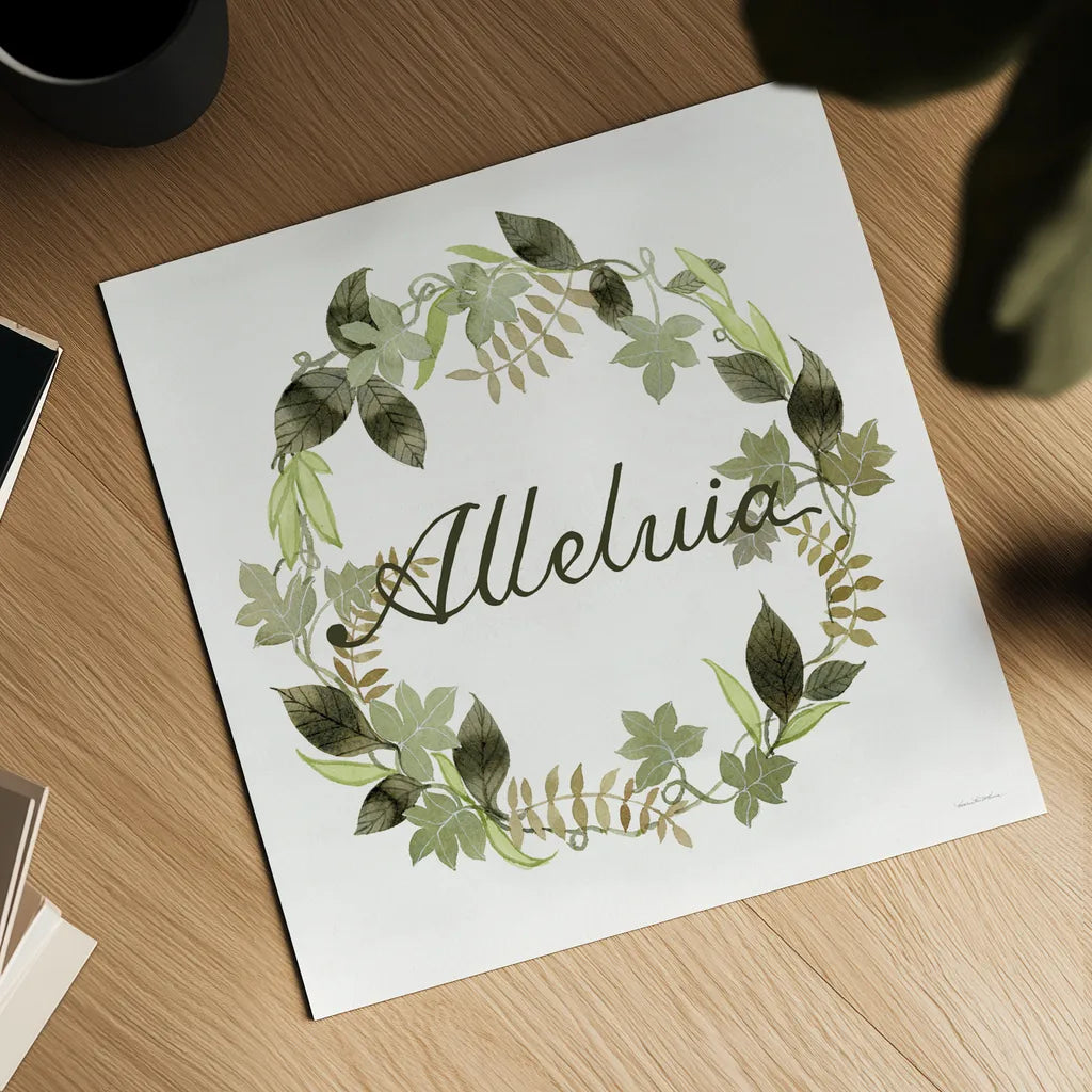 Wreath with Words III by Kathleen Parr McKenna. Shown as a detailed flat fine art print, highlighting archival giclee quality. Available as an archival giclee rolled canvas, fine art paper, or poster print. SKU 46959a.