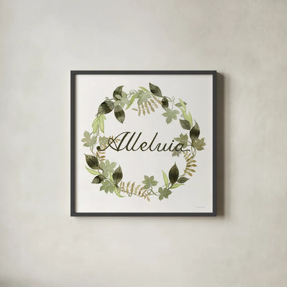 Wreath with Words III by Kathleen Parr McKenna. Shown in a sleek black glass frame for a contemporary gallery look. Available as an archival giclee rolled canvas, fine art paper, or poster print. SKU 46959a.