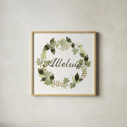 Wreath with Words III by Kathleen Parr McKenna. Shown in a natural wood glass frame for a timeless modern aesthetic. Available as an archival giclee rolled canvas, fine art paper, or poster print. SKU 46959a.