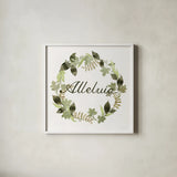 Wreath with Words III by Kathleen Parr McKenna. Shown in a crisp white glass frame for a clean and minimalist style. Available as an archival giclee rolled canvas, fine art paper, or poster print. SKU 46959a.