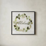 Wreath with Words III v2 by Kathleen Parr McKenna. Shown in a sleek black glass frame for a contemporary gallery look. Available as an archival giclee rolled canvas, fine art paper, or poster print. SKU 46963a.