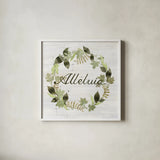 Wreath with Words III v2 by Kathleen Parr McKenna. Shown in a crisp white glass frame for a clean and minimalist style. Available as an archival giclee rolled canvas, fine art paper, or poster print. SKU 46963a.