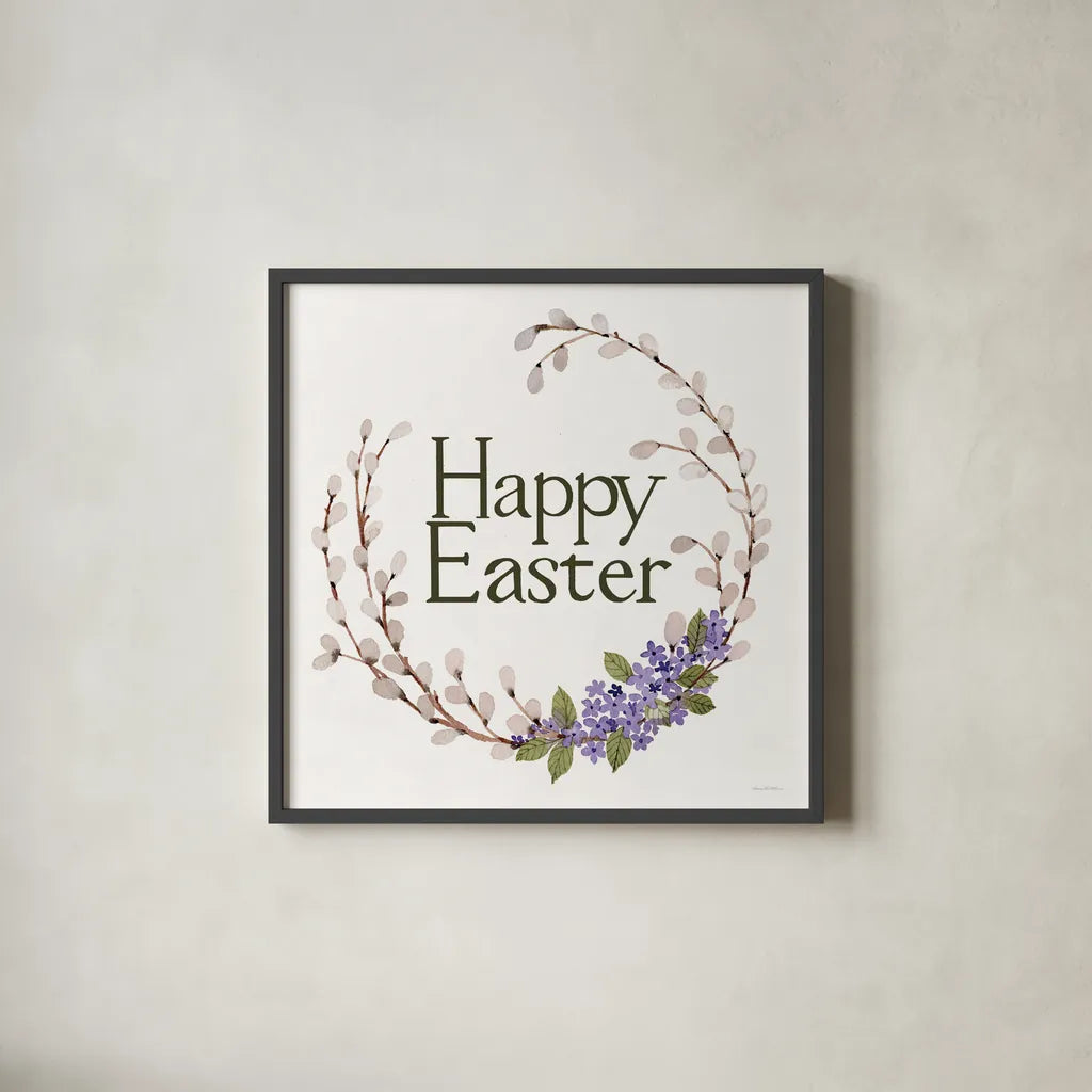 Wreath with Words IV by Kathleen Parr McKenna. Shown in a sleek black glass frame for a contemporary gallery look. Available as an archival giclee rolled canvas, fine art paper, or poster print. SKU 46960a.