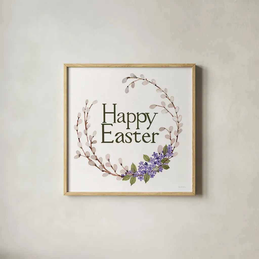 Wreath with Words IV by Kathleen Parr McKenna. Shown in a natural wood glass frame for a timeless modern aesthetic. Available as an archival giclee rolled canvas, fine art paper, or poster print. SKU 46960a.