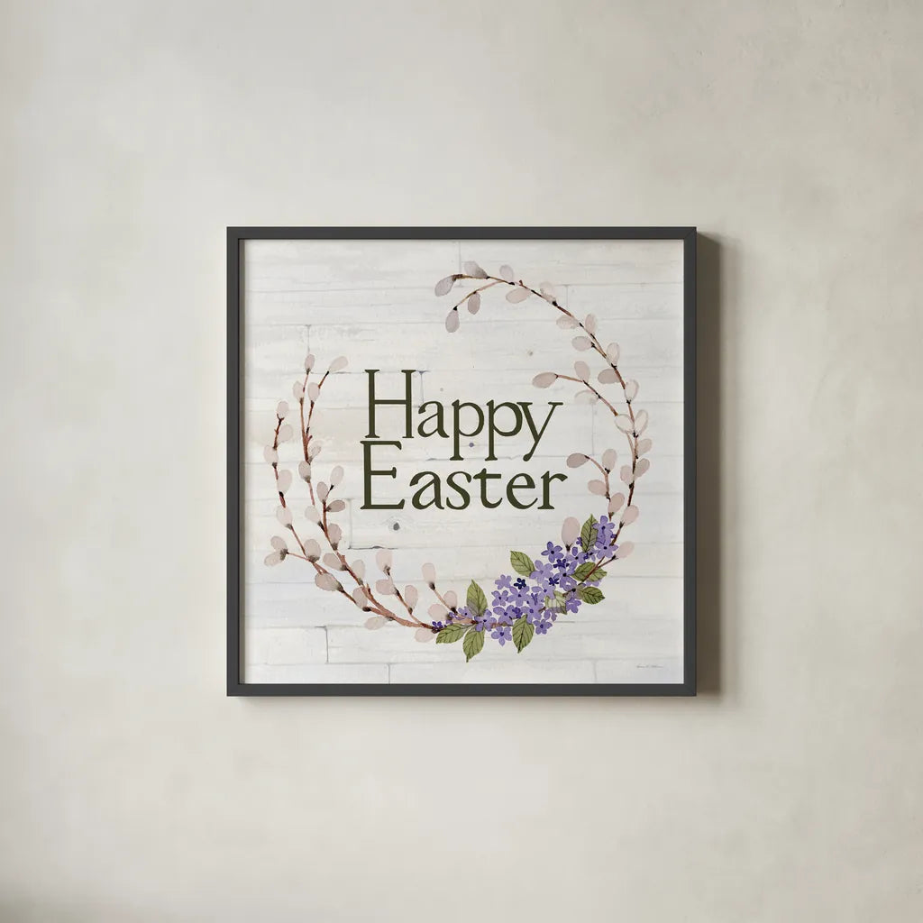 Wreath with Words IV v2 by Kathleen Parr McKenna. Shown in a sleek black glass frame for a contemporary gallery look. Available as an archival giclee rolled canvas, fine art paper, or poster print. SKU 46964a.