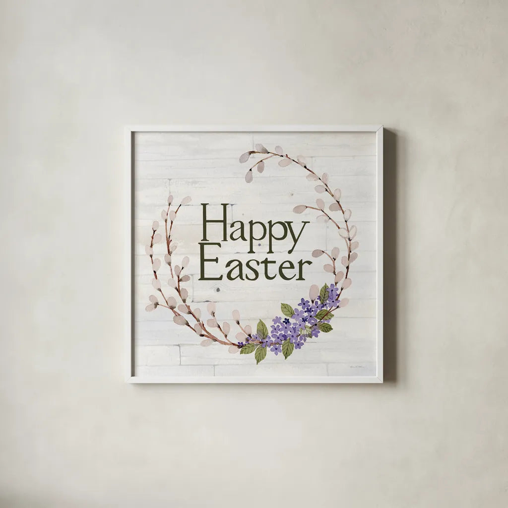 Wreath with Words IV v2 by Kathleen Parr McKenna. Shown in a crisp white glass frame for a clean and minimalist style. Available as an archival giclee rolled canvas, fine art paper, or poster print. SKU 46964a.